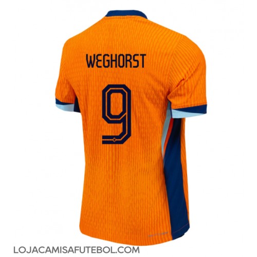 Camisa de Futebol Holanda Wout Weghorst #9 Equipamento Principal Europeu 2024 Manga Curta